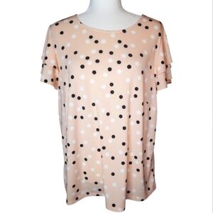 Adrianna Papell Blouse Short Ruffle Sleeves Blush Pink Polka Dots Size 1X